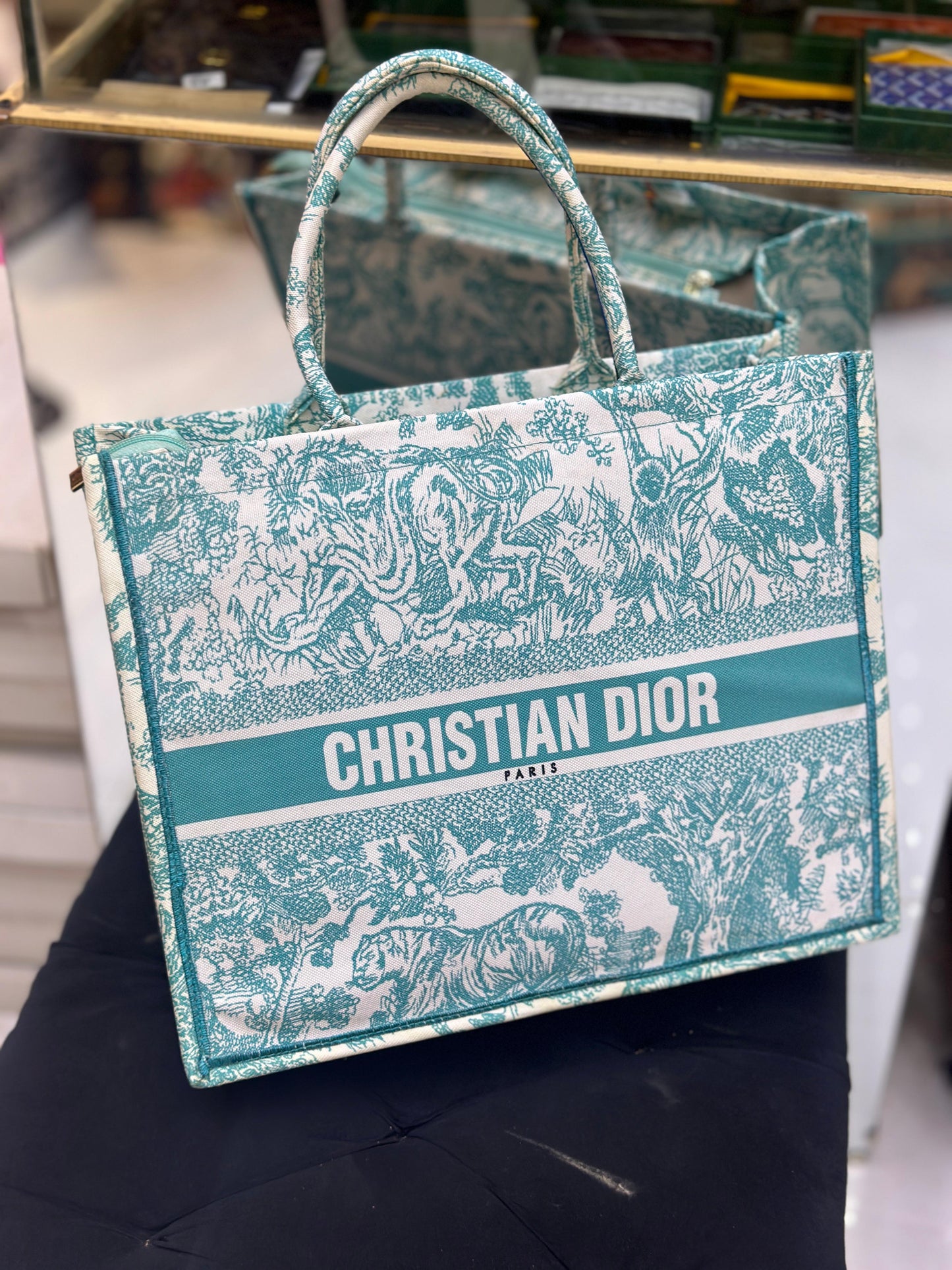 Christian Dior Women Bag – High-Quality Denim Tote (Green/White)