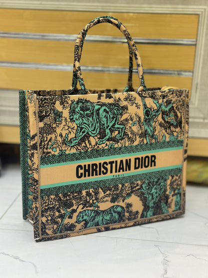 Christian Dior Women Bag – High-Quality Denim Tote (Green/Cream/Black)