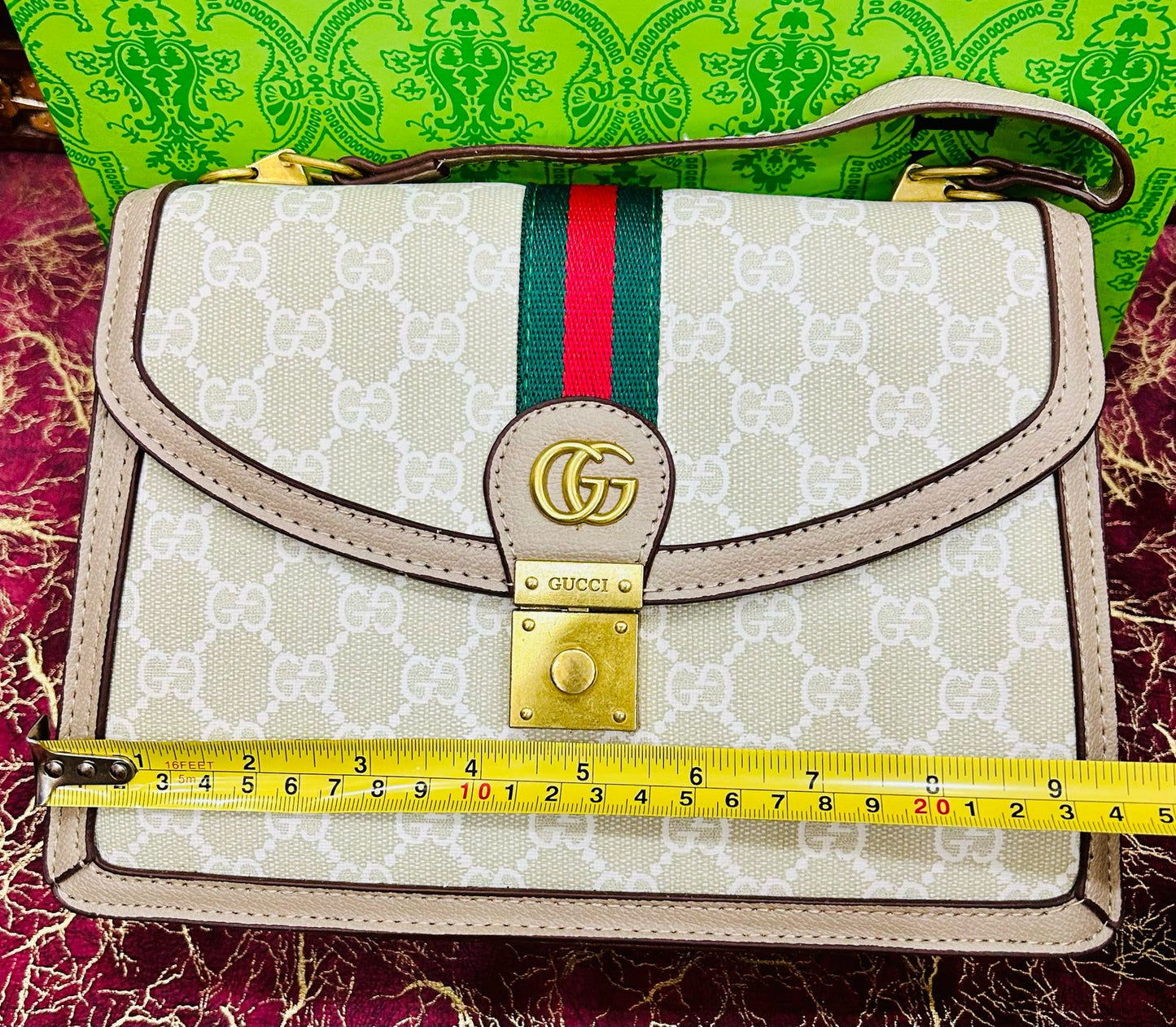 Gucci-Inspired Ophidia Bag with Long Chain and Branded Packing (Black-1)