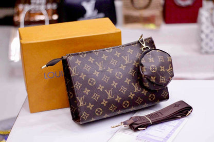 Louis Vuitton Crossbody Women Pouch – 2-Piece Set (Brown)