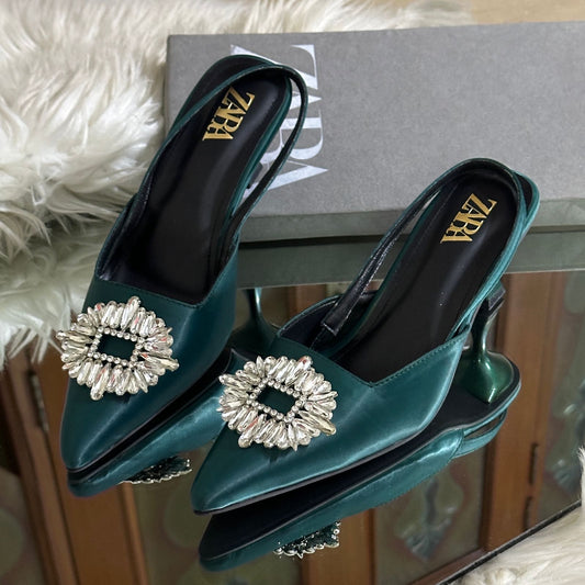 ZARA Women Kitty Heel – Elegant & Stylish (Green)