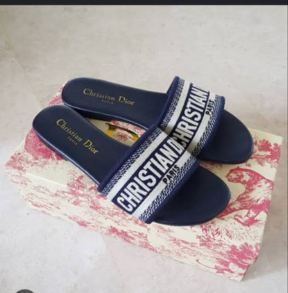 Christian Dior Women Flat Slippers – Elegant & Comfortable (Blue)