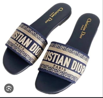 Christian Dior Women Flat Slippers – Elegant & Comfortable (Blue)