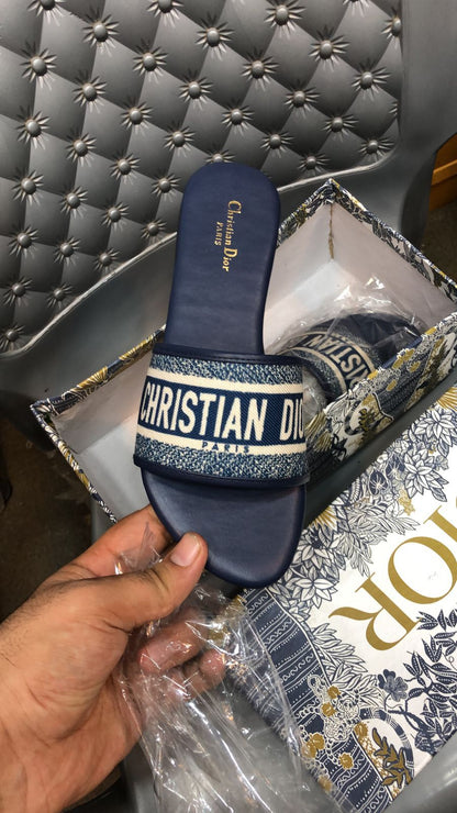 Christian Dior Women Flat Slippers – Elegant & Comfortable (Blue)