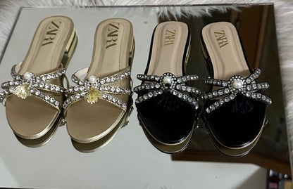 ZARA Stone Flat for Women (Black)