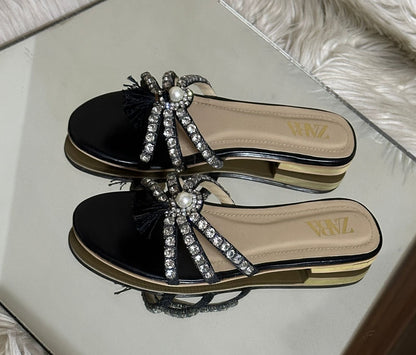ZARA Stone Flat for Women (Black)