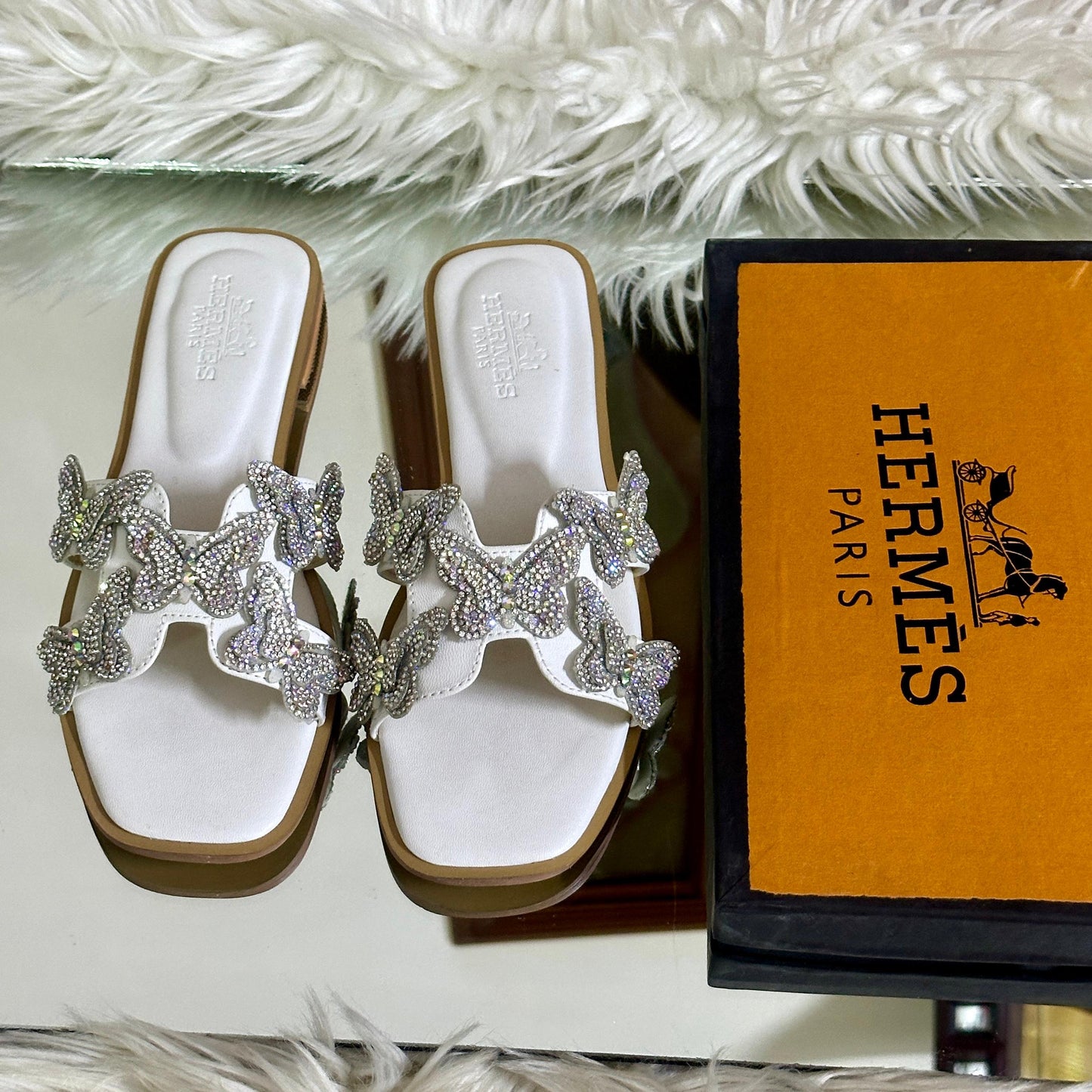 HERMÈS Women's Slippers – Timeless Elegance & Comfort (Silver)