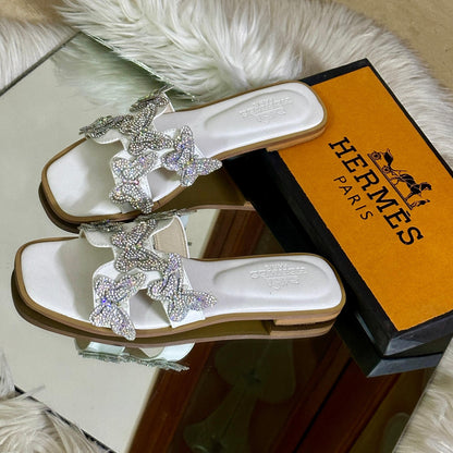 HERMÈS Women's Slippers – Timeless Elegance & Comfort (Silver)