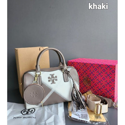 Tory Burch Two-Way Duffel Women Bag – Elegant & Versatile (Beige/White)