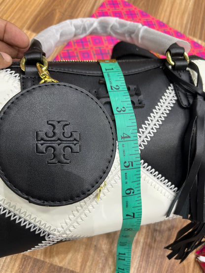 Tory Burch Two-Way Duffel Women Bag – Elegant & Versatile (Beige/White)
