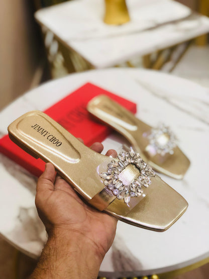 Jimmy Choo Women Flat Slippers New Arrival – Eid Collection (Gold)