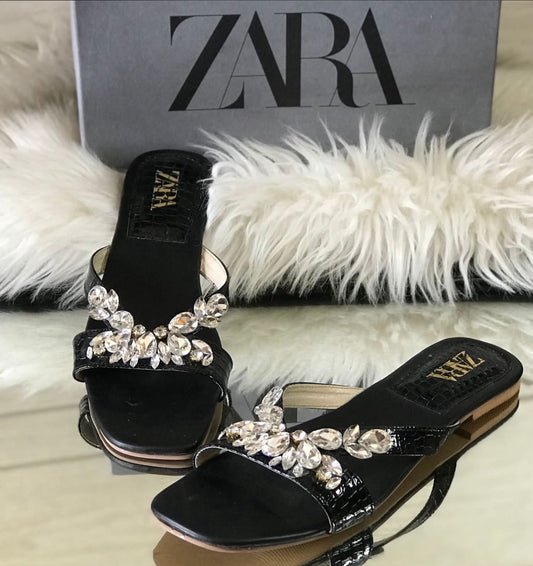 ZARA – Stone Flat Women Footwear (Black)