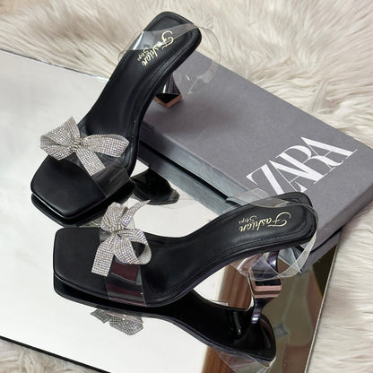 ZARA RESTOCK — Women's Transparent Heel Slippers (Black)
