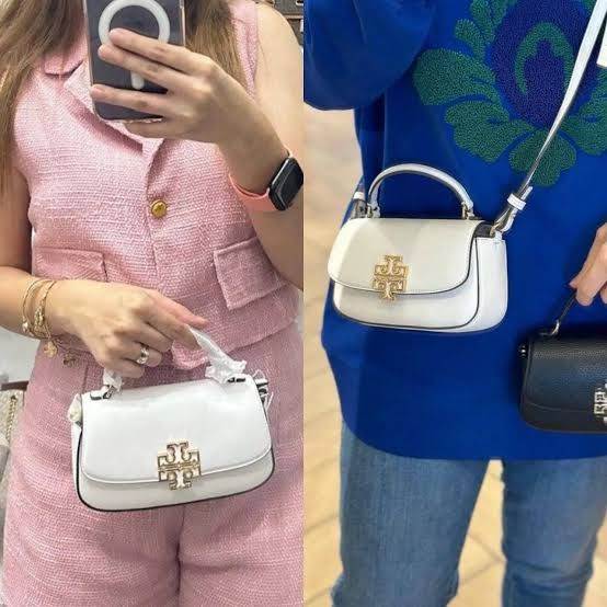 TORY BURCH — Britten Mini Top Handle Leather Bag (White)