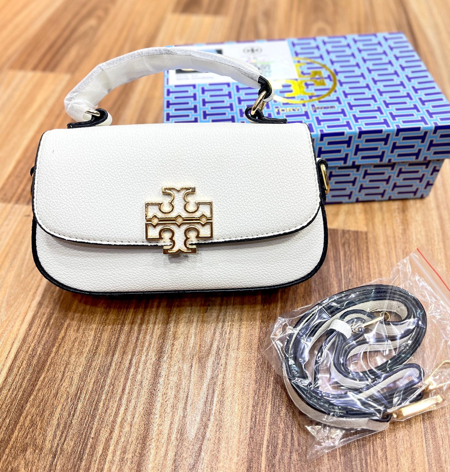 TORY BURCH — Britten Mini Top Handle Leather Bag (White)