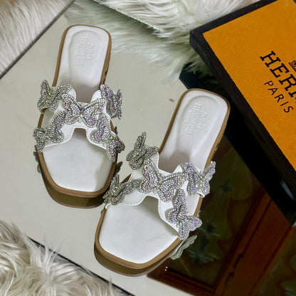 HERMÈS — Women's Slippers in 4 Stunning Colours (White)