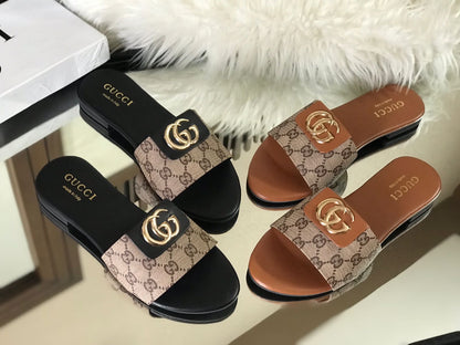 GUCCI — Women's Flat Slippers (With Brand Box) (Beige - Brown)