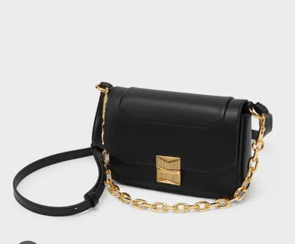 CHARLES & KEITH — Faux Leather Shoulder Bag (With Paper Bag & Tag) (Black)