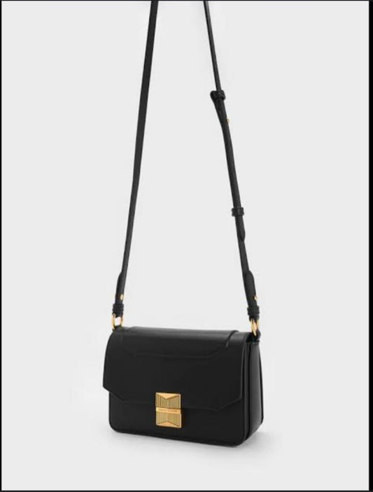 CHARLES & KEITH — Faux Leather Shoulder Bag (With Paper Bag & Tag) (Black)