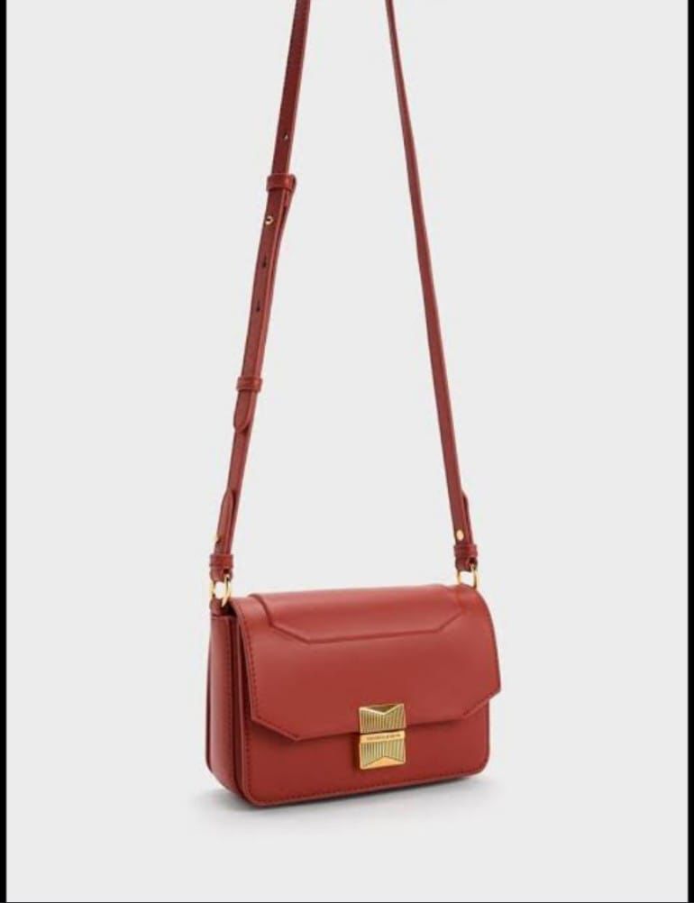 CHARLES & KEITH — Faux Leather Shoulder Bag (With Paper Bag & Tag) (Brown)