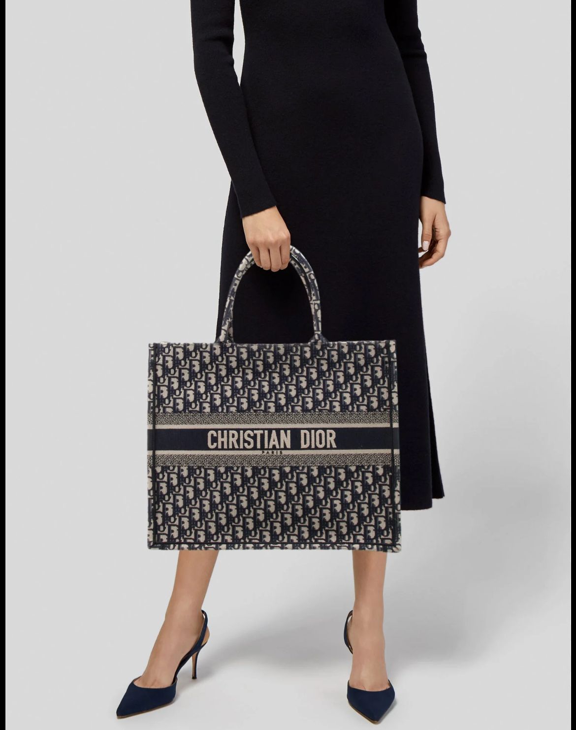 CHRISTIAN DIOR — Large Book Tote Bag (With Brand Box & Dust Bag) (Black & Grey)