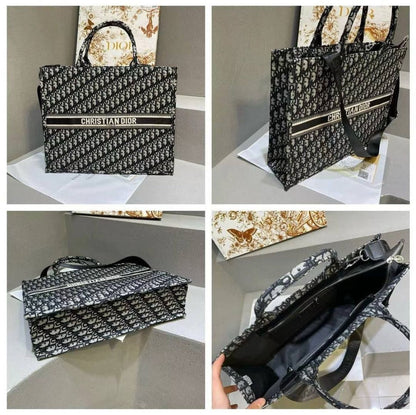 CHRISTIAN DIOR — Large Book Tote Bag (With Brand Box & Dust Bag) (Black & Grey)