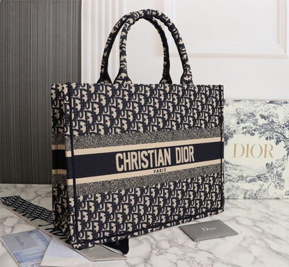 CHRISTIAN DIOR — Fully Embroidered Tote Book Bag (Master Quality | Complete Branding) (Black)