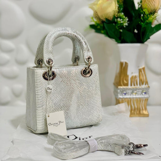 DIOR — Lady Dior Mini Python Skin Bag (Golden Hardware | With Brand Box & Dust Bag) (Silver)