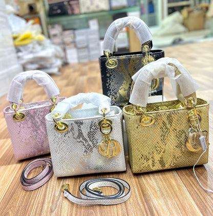 DIOR — Lady Dior Mini Python Skin Bag (Golden Hardware | With Brand Box & Dust Bag) (Pink)