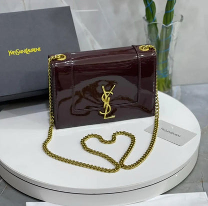 SAINT LAURENT — Kate Small YSL Crossbody Bag (Lambskin Leather | Gold Hardware) (Maroon)