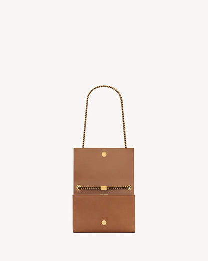 SAINT LAURENT — Kate Small YSL Crossbody Bag (Lambskin Leather | Gold Hardware) (Brown)