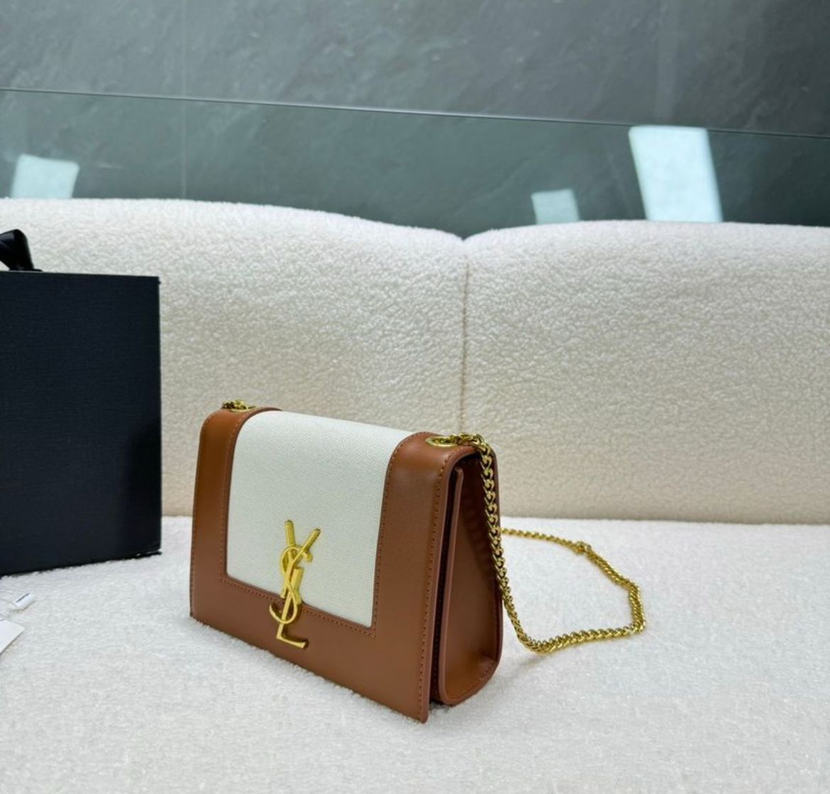 SAINT LAURENT — Kate Small YSL Crossbody Bag (Lambskin Leather | Gold Hardware) (Brown)