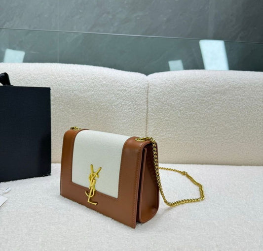 SAINT LAURENT — Kate Small YSL Crossbody Bag (Lambskin Leather | Gold Hardware) (Brown)