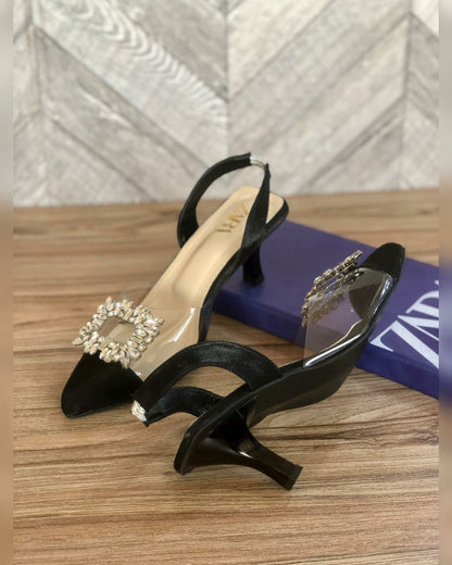 ZARA — Women's Transparent Kitten Heels (Size 36–42 | With Brand Box | Restock) (Black)