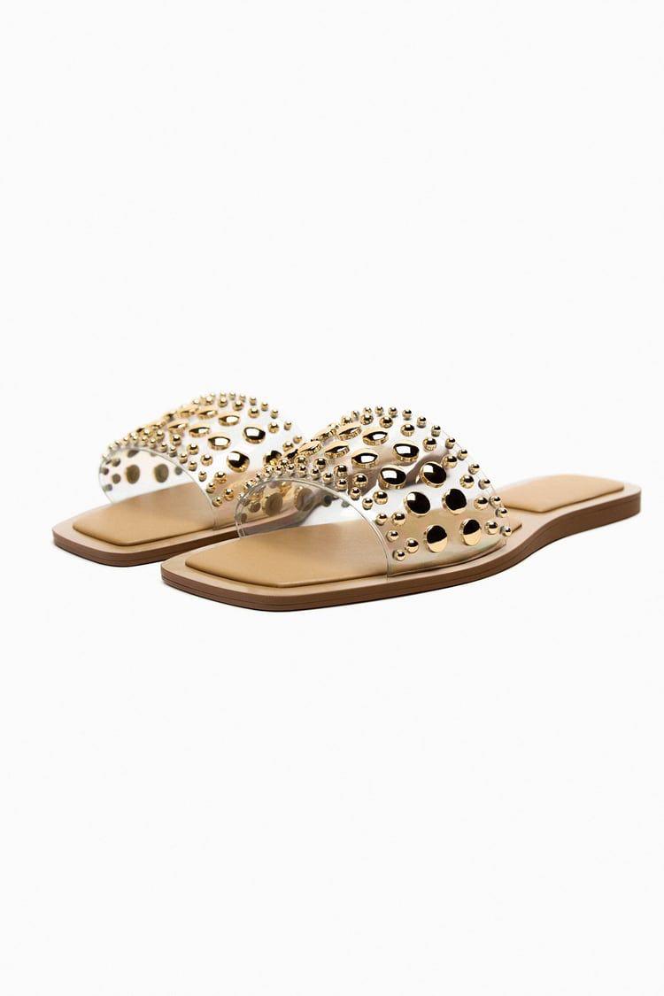ZARA — Women's Stud Slippers (Restock | Stylish Design | Brand Box Included) (Beige)