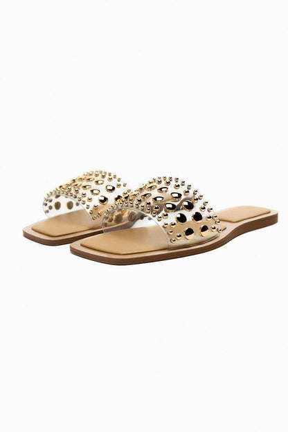 ZARA — Women's Stud Slippers (Restock | Stylish Design | Brand Box Included) (Beige)