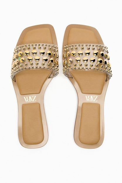 ZARA — Women's Stud Slippers (Restock | Stylish Design | Brand Box Included) (Beige)