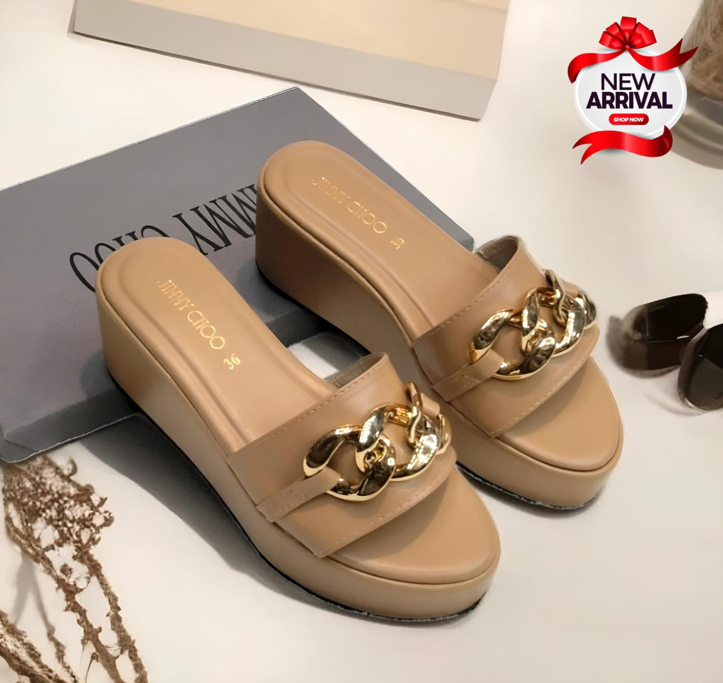 Jimmy Choo — Women's Wedge Slippers (Elegant Design | Full Size Range | Brand Box Included) (Brown)
