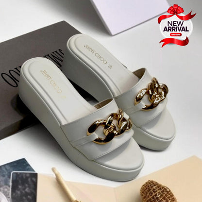 Jimmy Choo — Women's Wedge Slippers (Elegant Design | Full Size Range | Brand Box Included) (White)