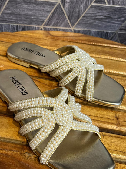 Jimmy Choo — Women's Pearls Flat (Restock | Elegant Design | Brand Box Included) (Brown)