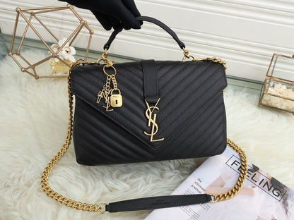YSL Crossbody Bag — Premium Quality (Long Chain | Brand Card, Dustbag & Box Included) (Black)