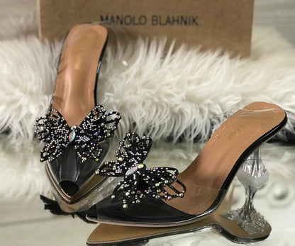 Jimmy Choo Transparent Butterfly Heels – With Brand Box (Black)
