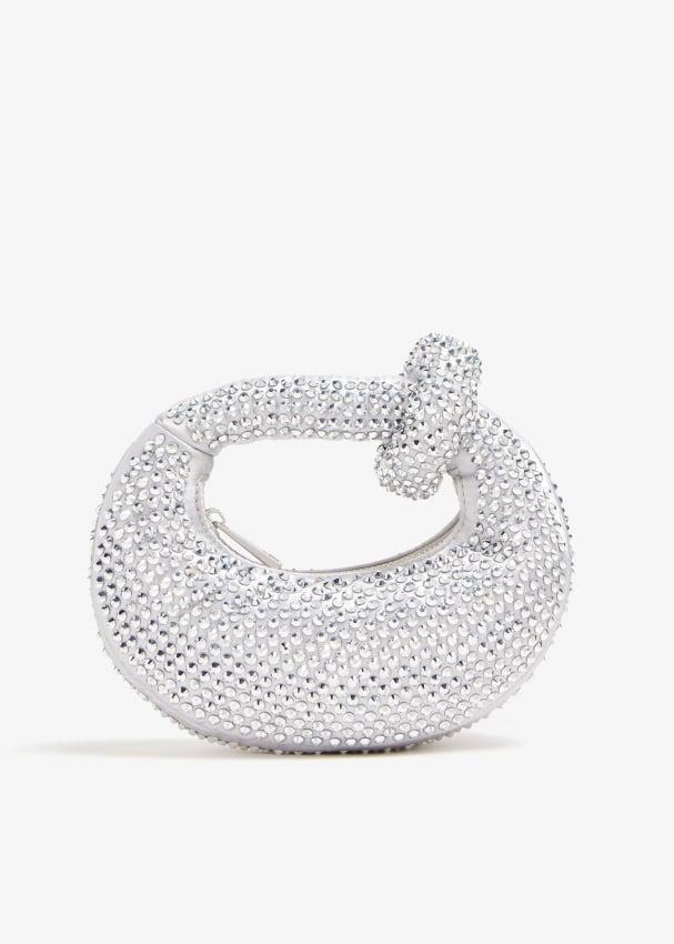 JW PEI Abacus Mini Crystal Top Handle Bag with Chain & Gift Packaging (Silver)