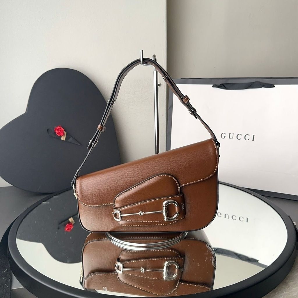 Gucci Horsebit 1955 Monogram Small Shoulder Bag (Brown)