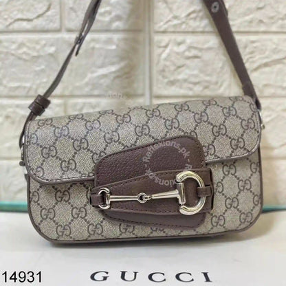 Gucci Horsebit 1955 Monogram Small Shoulder Bag (Beige-Brown)