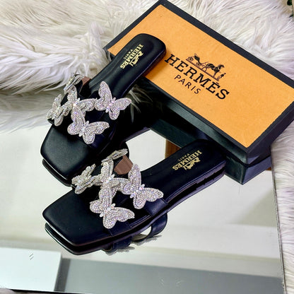 HERMÈS Medicated Sole Slippers – Elegant Comfort (Black)