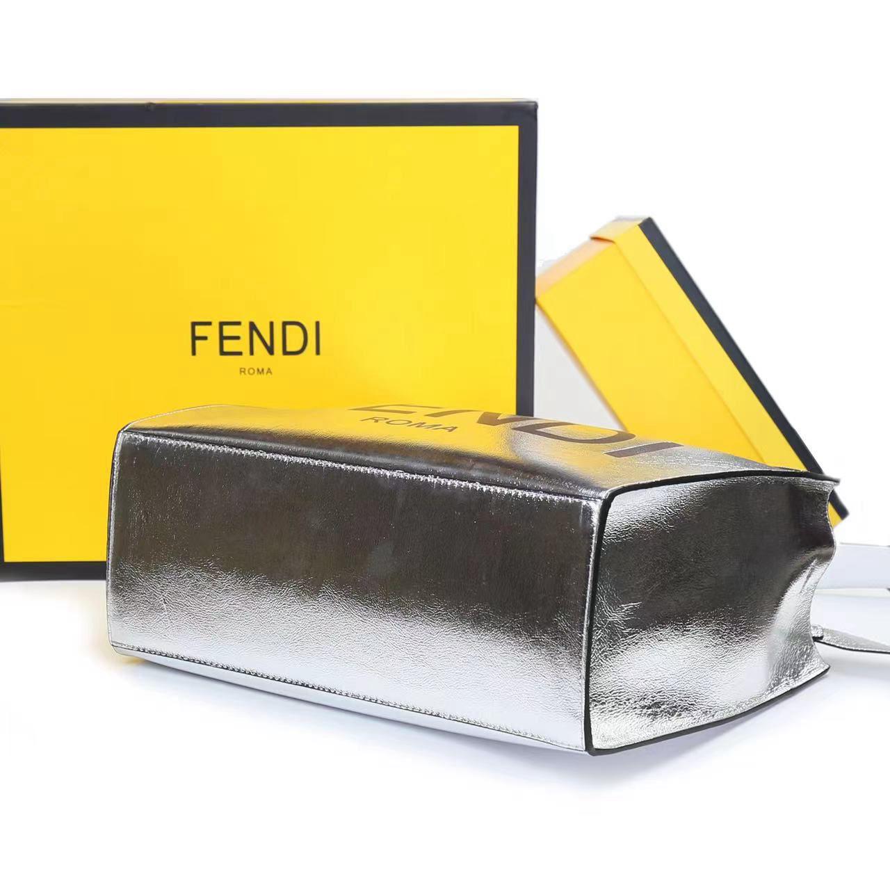 F-E-N-D-I Inspired Sunshine Tote – Premium Women Bag (Straw & Leather){silver}
