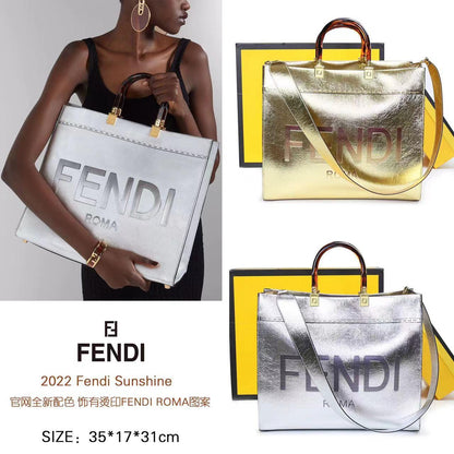 F-E-N-D-I-Inspired Tote Sunshine – Luxury Women Bag (Straw & Leather){Golden}