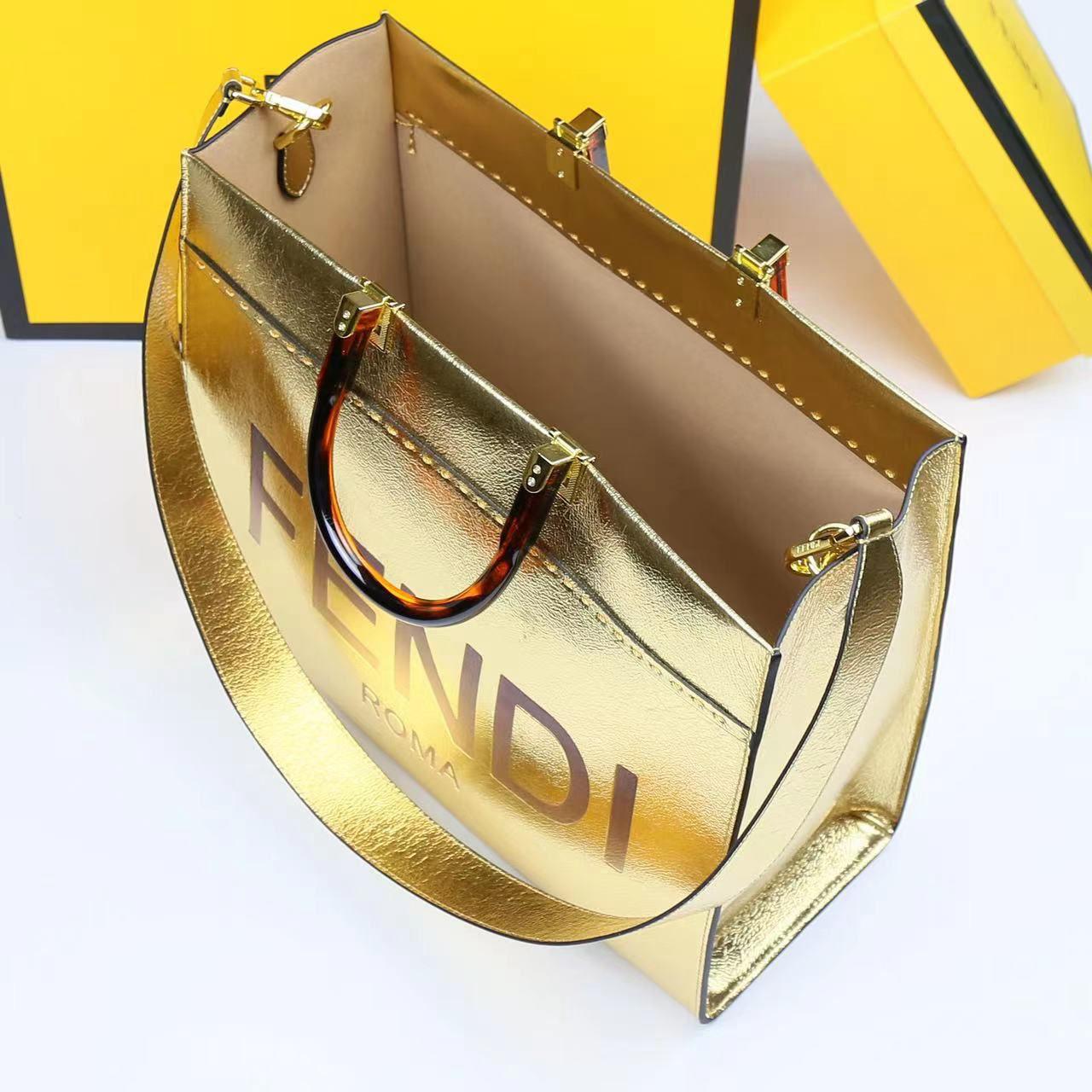 F-E-N-D-I-Inspired Tote Sunshine – Luxury Women Bag (Straw & Leather){Golden}