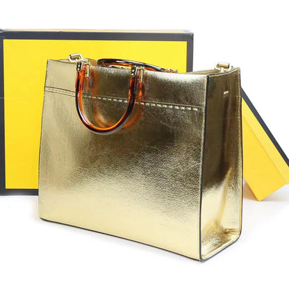 F-E-N-D-I-Inspired Tote Sunshine – Luxury Women Bag (Straw & Leather){Golden}